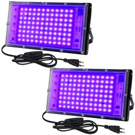 UV Black Light Spotlight 100 W, LED Black Light Lamp IP65 Waterproof UV Floodlight with Plug, UV Floodlight for Glow Party, Bar, Disco, Blacklight Party (Pack of 2)