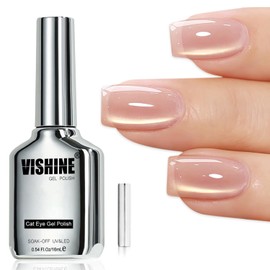 Vishine Gel-Lack, magnetisch, Katzenauge, 16 ml, Cat Eye Gel, Sheer, Nude, Beige, Gold Glitter Gel-Effekt, holografischer Glanz, für Maniküre, Nail Art DIY #432
