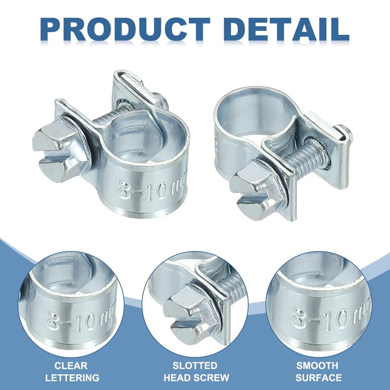 PATIKIL 10 Pcs 8-10mm Mini Fuel Injection Hose Clamps Zinc