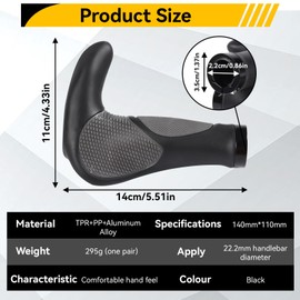 Mountain Bike Grips Bicycle Handlebar Grips, Ergonomic Design Bicycle Grips Anti-Slip Rubber Bike Handlebar Grips for Bike Mountain Road MTB(Cow Horn)