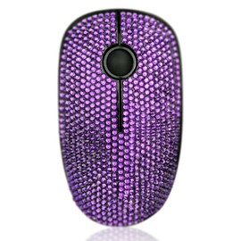 Luxury Bling Wireless Mouse for Girls, Pink Rhinestone Coverd Computer Mouse with USB Receiver, Sparkly Cute Mice for Laptop, PC, Notebook, MacBook - Purple