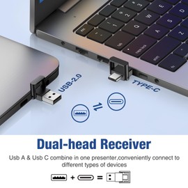 Wireless Presenter Remote Presentation Clicker for PowerPoint，Volume Control USB Type C Slide Pointer for Keynote/PPT/Mac/PC/Laptop Office