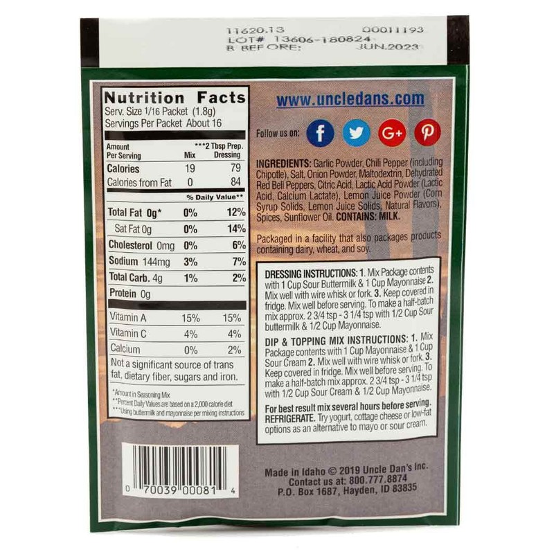 Uncle Dan's Chipotle Ranch Dressing | Singles Packet – 1oz