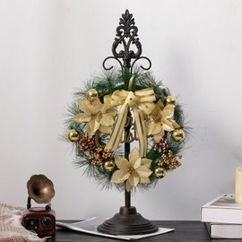 Wreath Stands for Display, Retro Black Standing Wreath Holder, Wrought Iron Wreath Hanger Stand, Wreath Holder Stand with Fleur-De-Lis Top, Floor and Tabletop Christmas Wreath Stands for Porch, New Year Wreath, Party Decor