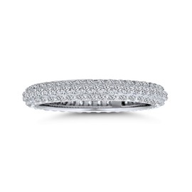 Pave CZ Cubic Zirconia Stackable Eternity Anniversary Wedding Dome Band Ring For Women Sterling Silver