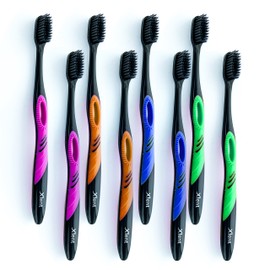 Activated Charcoal Bristle Toothbrush - Xtreme (Extreme) Soft, Ultrafine, Tapered bristles, Compact Head & Slim Design - (8 Count)