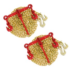 2Pack 1/4" to 5/16" Ratchet Chain Load Binder with 1/4"x12FT G80 Heavy Duty Chain, Chain Binder with 2600 Lbs WLL and Chain with 3150 Lbs WLL, Chain Binder and Transport Chain for Tie Down, Hauling