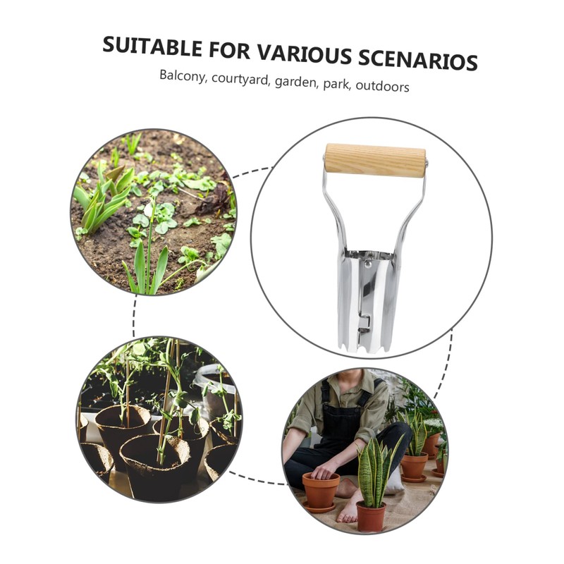 Mipcase 1pc Stainless Steel Garden Transplanting Tool with Ergonomic Wooden