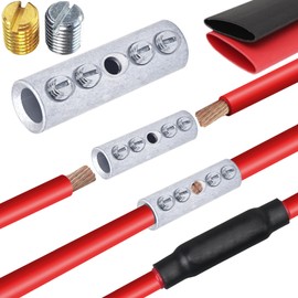 2 Gauge Wire Butt Connectors 6 PCS Tinned Brass Mechanical Butt Splice Connectors Kit 2 AWG Mechanical Repair Splice Kit Splice Screw Sleeves 6 PCS Mechanical Splices with 6 PCS 3:1 Heat Shrink Tubes