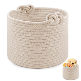Kleiner gewebter Aufbewahrungskorb - Korb Geflochten mit Griffen, Baumwollseil-Regalkorb Kinder Spielzeugkorb Geschenke Korb für Kinderzimmer Schlafzimmer Badezimmer Organisieren von Kleidung