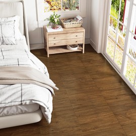 WESTICK Brown Bathroom Peel and Stick Floor Tile Waterproof Wood Vinyl Flooring Peel and Stick Tile Flooring Self Adhesive Vinyl Floor Tiles for Kitcehn Bedroom Living Room RV 5 Pack 12" x 12"