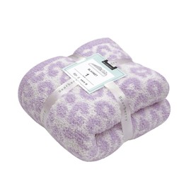 bearberry Fuzzy Leopard Knitted Throw Blanket Soft Cozy Warm Microfiber Blanket for Couch Sofa Bed Travel (Purple/Cream, 50"x60")