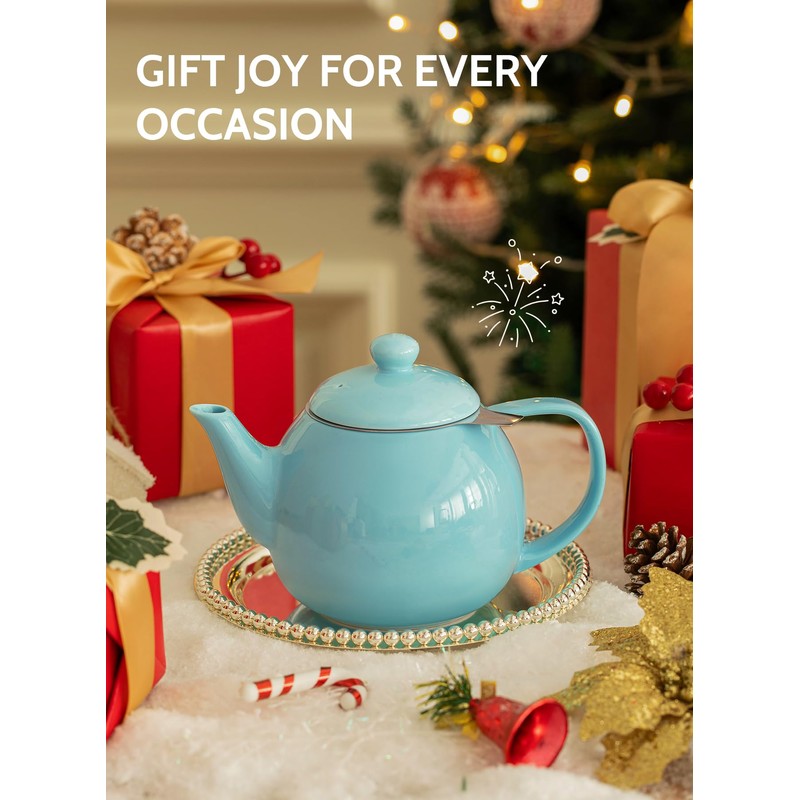 Sweese Teapot, Porcelain Tea Pot with Stainless Steel Infuser, Blooming