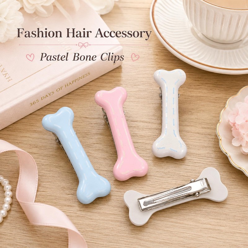 6 Pcs Colorful Bone Hair Clip, Bones Hairpins Skull Skeleton