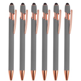 PATIKIL Ballpoint Pen with Stylus Tip, 6 Pack 2 in 1 Metal Pen Black Ink 1.0mm Medium Point Stylus Pen for Touch Screens Style 2, Gray
