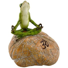 Parte Superior Collection - Estatua de jardín de Hadas en Miniatura y terrario, Rana meditando en Roca con símbolo Om