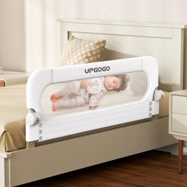 UPGOGO Folding Bed Rail for Toddlers,Baby Bed Rail Guard with Reinforced Anchor Safety System(White,47"x23.6")