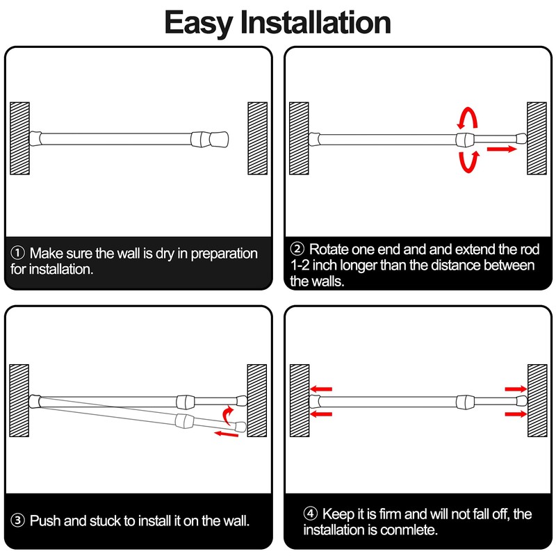SIQUK 6 Pack Tension Rods Adjustable Spring Cupboard Bars Black