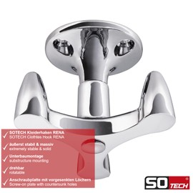 5 x So-Tech® Rena 3-Way Swivel Hooks Chrome Under-Unit Hooks Coat Hooks Coat Hooks