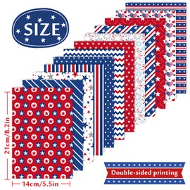 Whaline 12 Designs 4th of July Pattern Paper Set A5 Size Patriotic Stars Stripes Fireworks Craft Paper 60 Sheet Red Blue White Double-Sided Origami Paper for Independence Day Card Making Scrapbook