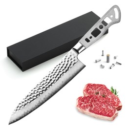 KATSURA Woodworking Project Kit – Japanese Premium AUS 10, Hammered 3-Layer Forged Steel – Classic Style Handle – NO LOGO (8-in with 50mm wide blade Gyuto Chef Knife Blank)