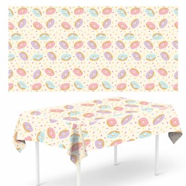 Sopoloray 2 Pcs Donut Tablecloth,54 x 107 Inch Disposable Table Covers,Candy Dessert Time Theme Tablecloth for Picnic,BBQ,Summer Party,Beach,Pool,Birthday