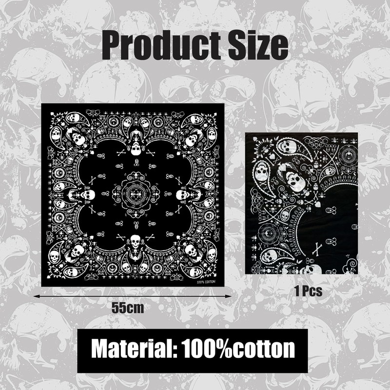 VNIDJGB Skull Black Bandana,Double-Sided Skull Novelty Bandana,Stylish Paisley Pirate Bandanas,White
