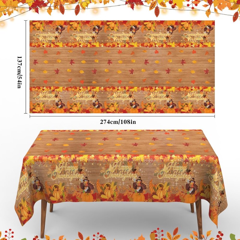 Thanksgiving Tablecloth Plastic, 2 Pack 54 x 108 Inch Fall