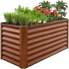 Best Choice Products 4x2x2ft Outdoor Metal Raised Garden Bed, Deep Root Planter Box for Vegetables, Flowers, Herbs w/ 119 Gallon Capacity - Wood Grain