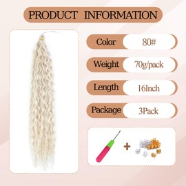 TAOYEMY Deep Wave Crochet Curly Braiding Hair 16 Inch 3 Packs Ocean Wave Crochet Hair Extensions Synthetic Curly Crochet Hair For Women (80#, 16 inch-3 PC)