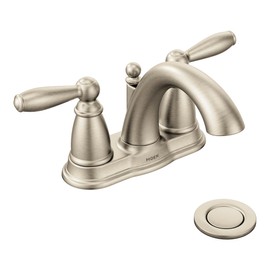 Moen Brantford Brushed Nickel Two-Handle Low-Arc Traditional Centerset Bathroom Faucet with Drain Assembly, 6610BN