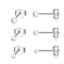 CERSLIMO 3 Pairs Sterling Silver Stud Earrings Tiny Pearl Stud Earrings for Women Set Cartilage Small Tragus Earrings for Sensitive Ears(2mm,3mm,4mm)
