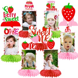 Strawberry Sweet One Honeycomb Centerpieces 10Pcs Berry First Photo Table Centerpieces Strawberry Birthday Party Decorations Berry Sweet One Centerpieces for Table Berry First Baby Shower Supplies