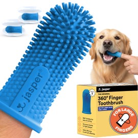 Jasper Large Dog Toothbrush, 360 Degree Pet Tooth Brushing Kit, Cat Toothbrush, Canine Dental Care & Teeth Cleaning Kit, Pet Finger Tooth Brush, Use with Dog Toothpaste, 2-Pack Navy-Blue Large