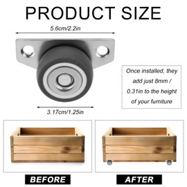Set of 4 Side Mount Casters, 1.25 Inch Small Rubber Caster Wheels 140lbs Load Capacity Low Profile Mini Caster Non Swivel No Noise Bed Caster Wheel with Screw for Cart Home Office Furniture Appliance