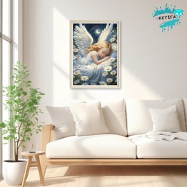 KEYIFA Diamond Art White Angel Diamond Painting Kits for Adults, 5D Round Full Drill, Little Angel Diamond Dots Mosaic Painting for Beginner, DIY Gems Art Craft for Home Wall Decor 30x40 cm