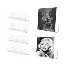 SubTack 4-Pack Acrylic Vinyl Record Shelves - Clear Wall-Mounted Album Record Holder Floating Vinyl Display Shelf with Accessories for Living Room Bedroom Office