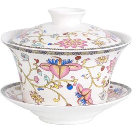 Eplze YBK Tech 10oz Large Gaiwan, Porcelain Kung Fu Tea Cup with Saucer and Lid, Chinese Traditional Gaiwan, Sancai Tea Bowl (7#)