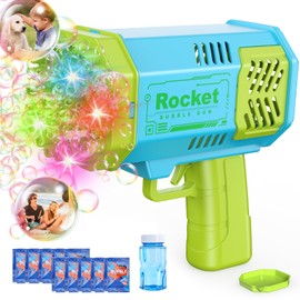 Rocket Bubble Gun Machine Set with 2 Bubble Solution Bottles,40hole 5000+Bubbles per Minutes,Summer Bubble Toys for Kids Blue and Pink (Green)