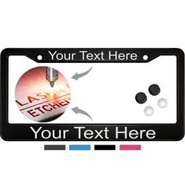 New Special Edition Custom Laser Etched Anodized Aluminum Standard Size - CAR/Automobile License Plate Frame with Free caps - Black (Qty: 1 Frame)