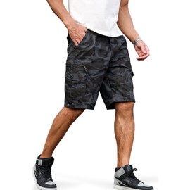 MRTOGENT Men's Cargo Shorts with Multi-Pockets | Elastic Waist Cotton Relaxed Fit | 2025 Summer Casual Hiking, Fishing, Work & Travel Shorts (Small, Camo)