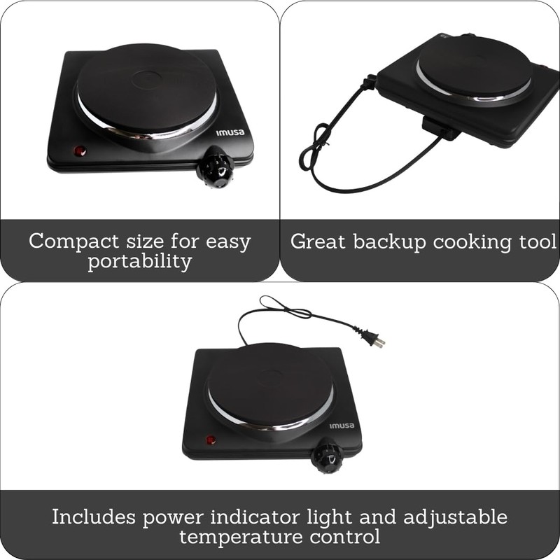 IMUSA Single Electric Hot Plate, Black