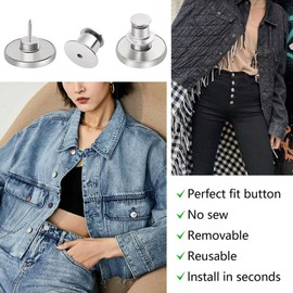 12 Pack Button Pins for Jeans No Sew, No Tools Instant Buttons, MOIHSING Detachable Adjustable Jean Button Replacement, Easy Clip Snap Tack with Plastic Storage Case, Extend or Reduce Pants Waist Size