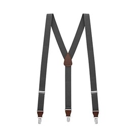 Suspender Store Solid Color Suspenders - 1.25-Inch Wide Elastic - Y-Back - Clip - 48" for 5'9" to 6'2" tall - Dark Grey w/Brown Leather