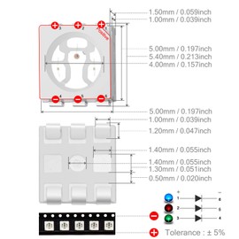 Chanzon 100 pcs 5050 SMD RGB Tricolor LED Diode Lights Chips (Red Green Blue Multicolor Common Anode 6 pin DC 20mA) Super Bright Lighting Bulb Lamps Electronics Components Light Emitting Diodes