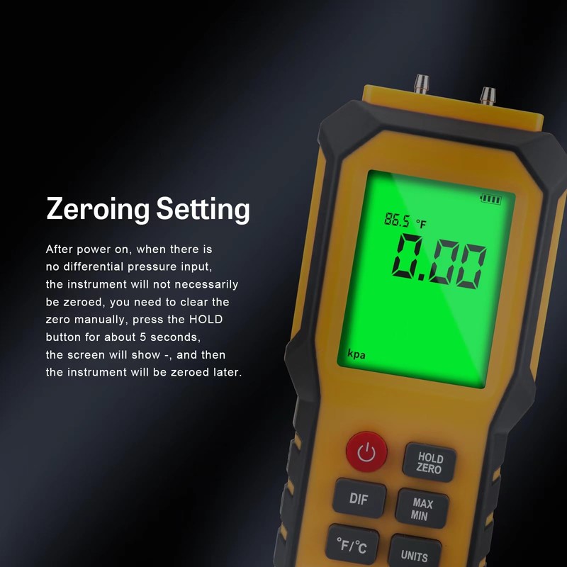 YZTMETER 5/16 Inches Diameter Pressure Port Digital Manometer, YZT Meter