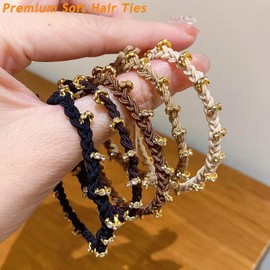 KYL Hair Ties No Damage Elastic Rubber Bands for Hair Accessories for Women Girls Ponytail Holders Hair Scrunchies for All Hair Types 5pcs (Black/Brown/Apricot)