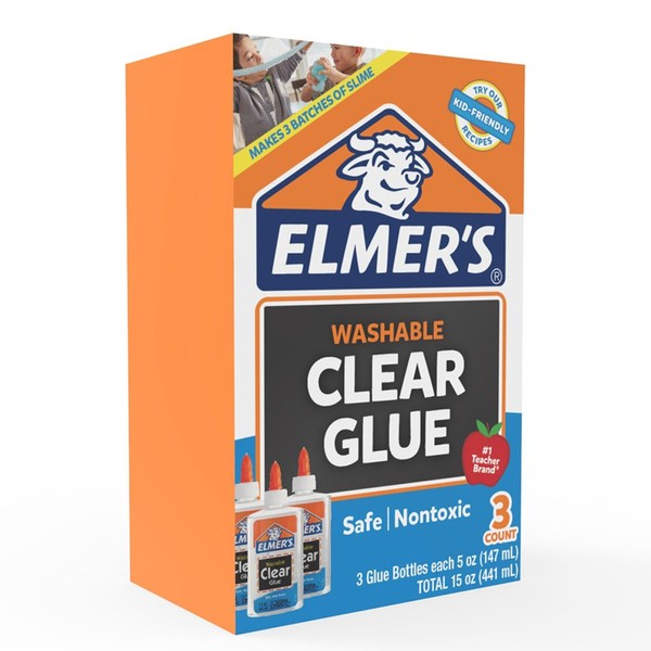 Elmer's Liquid School Glue, Clear, Washable, 5 Ounces, 3 Count - Great for Making Slime