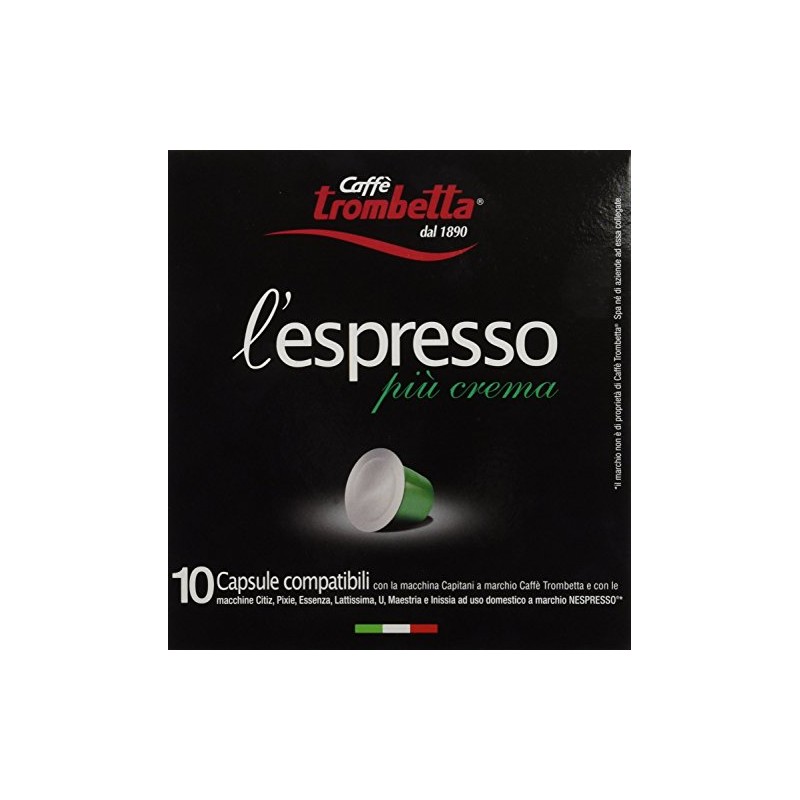 Trombetta l'espresso Piu Crema, 10 Count (Pack of 8)