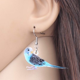DUOWEI Acrylic Earrings Elegant Blue Long Tailed Parakeet Parrot Dainty Bird Drop Jewelry Gifts for Women Girls, enamel, No Gemstone
